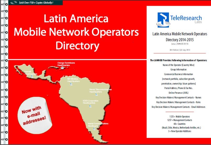 Cover of Latin American Network Operators Directory 2016-2017 with e-mail addresses.